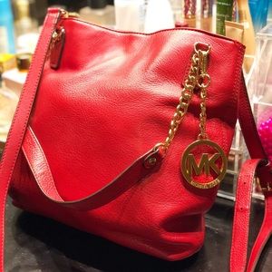 Michael Kors Red Pebble Leather Crossbody